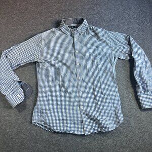 Vintage Beverly Hills Polo Club Long Sleeve Shirt Mens S Blue Gingham Y2K